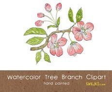 Branch Clip Art Watercolor Tree Flower Por SwiejkoForPrint
