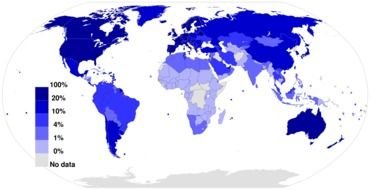 Broadband Internet service on world map