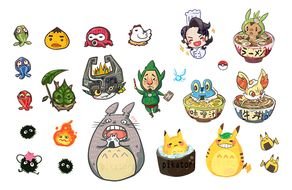 drawings of pokemon and other characters on a white background