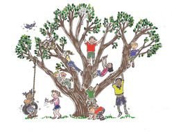 Clip art of children on a Climbing Trees