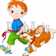Cartoon Boy Walking Dog