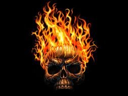 burning skull on a black background
