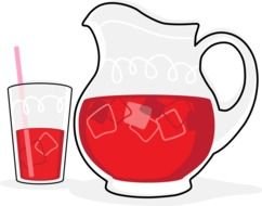 drawn jug and glass with red drink