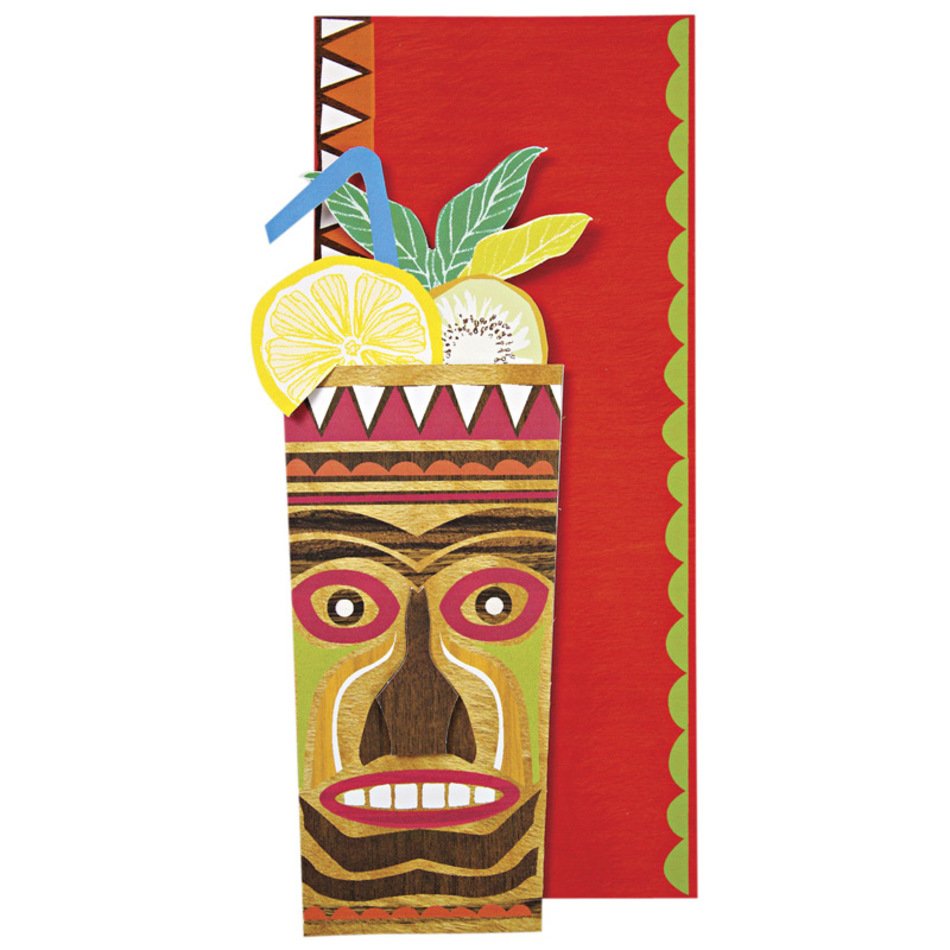 drawn tropical cocktail with the image of Tiki God