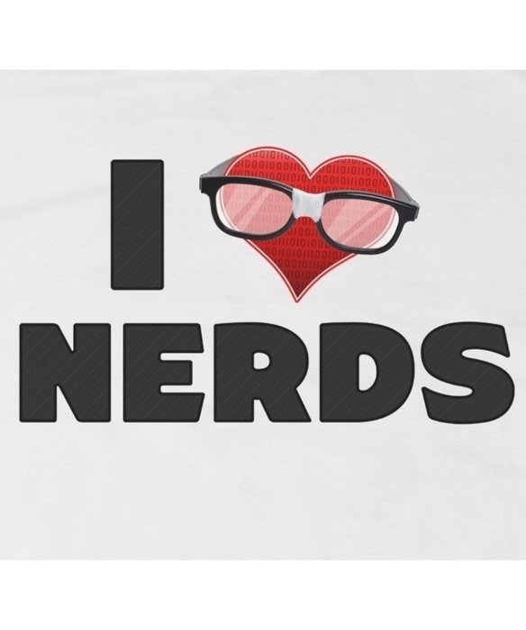 I Love Nerds, banner with heart in glasses