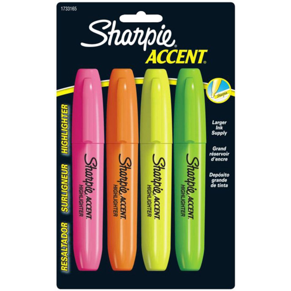 Sharpie Accent Jumbo Highlighter Pack Of 4 Yellow Pink Orange