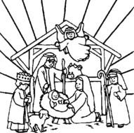 kids performing Nativity scene, Christmas Coloring Page