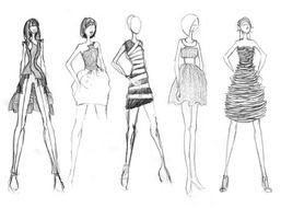 black and white sketch of stylish models