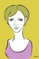 drawing of a portrait of a woman on a yellow background