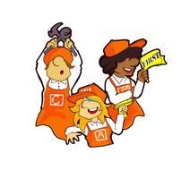 cartoon happy persons with hand tools