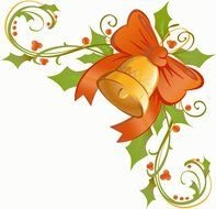 Red Ribbon Bow Bells Leaves Vector