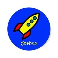 Personalized Name Cartoon Rocket Ship Round Sticker