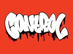 white lettering on red background