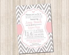 Pink And Gray Baby Shower Invitations