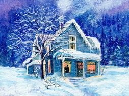 winter picture of a house in the snow