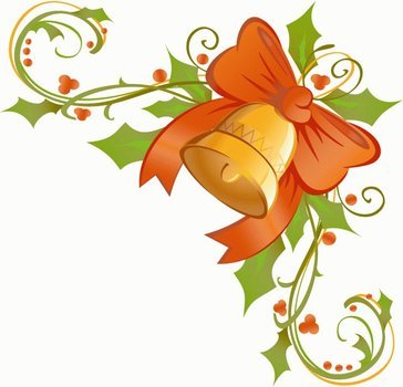 Red Ribbon Bow Bells Leaves Vector