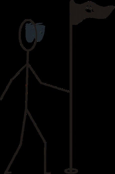 drawing of a man near the flag in the dark