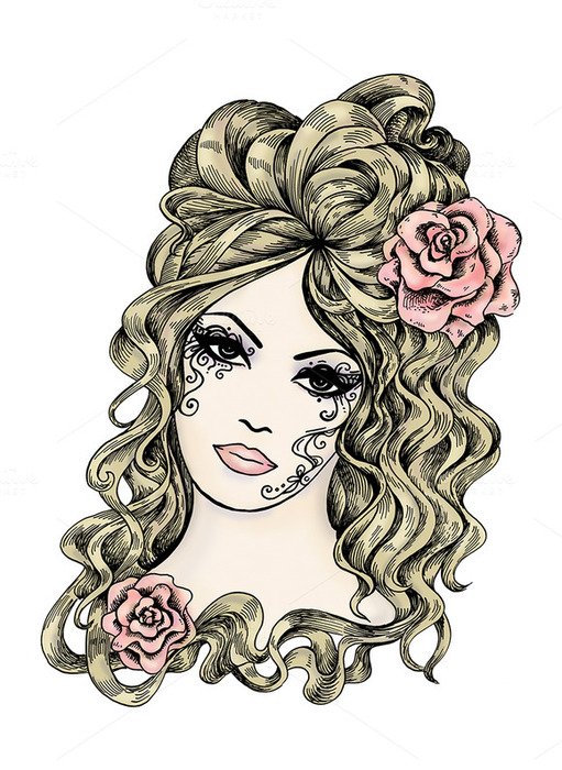 CreativeMarket Girl With Basket Of Roses 233681