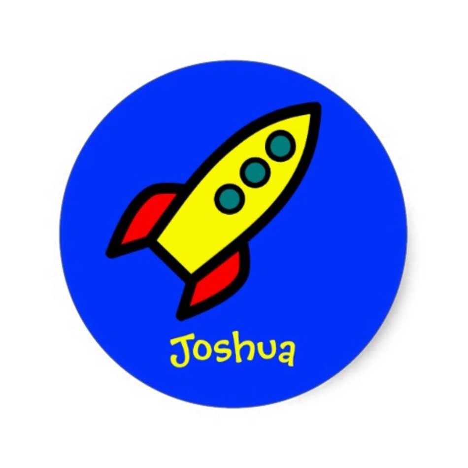 Personalized Name Cartoon Rocket Ship Round Sticker