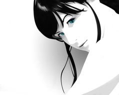 Black and white drawing of the girl with the blue eyes clipart