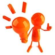 Orange figure with the light bulb clipart