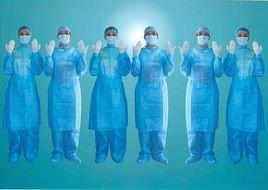 row of people in Paper Hospital Gown, medicians