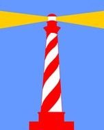 Red And White Striped Lighthouse at blue sky, drawing