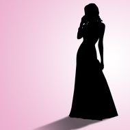silhouette of a girl in a black dress on a pink background