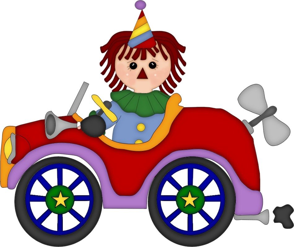 clown on a car as a cartoon character
