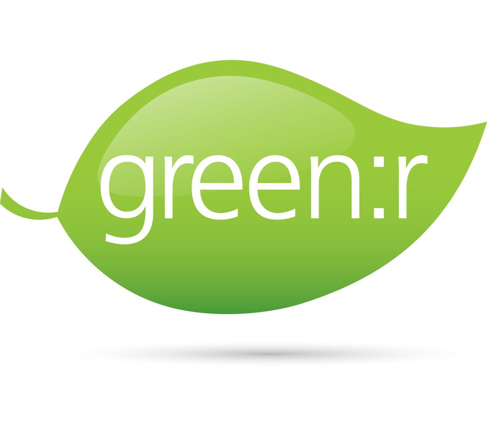 greener, white word on green leaf, render