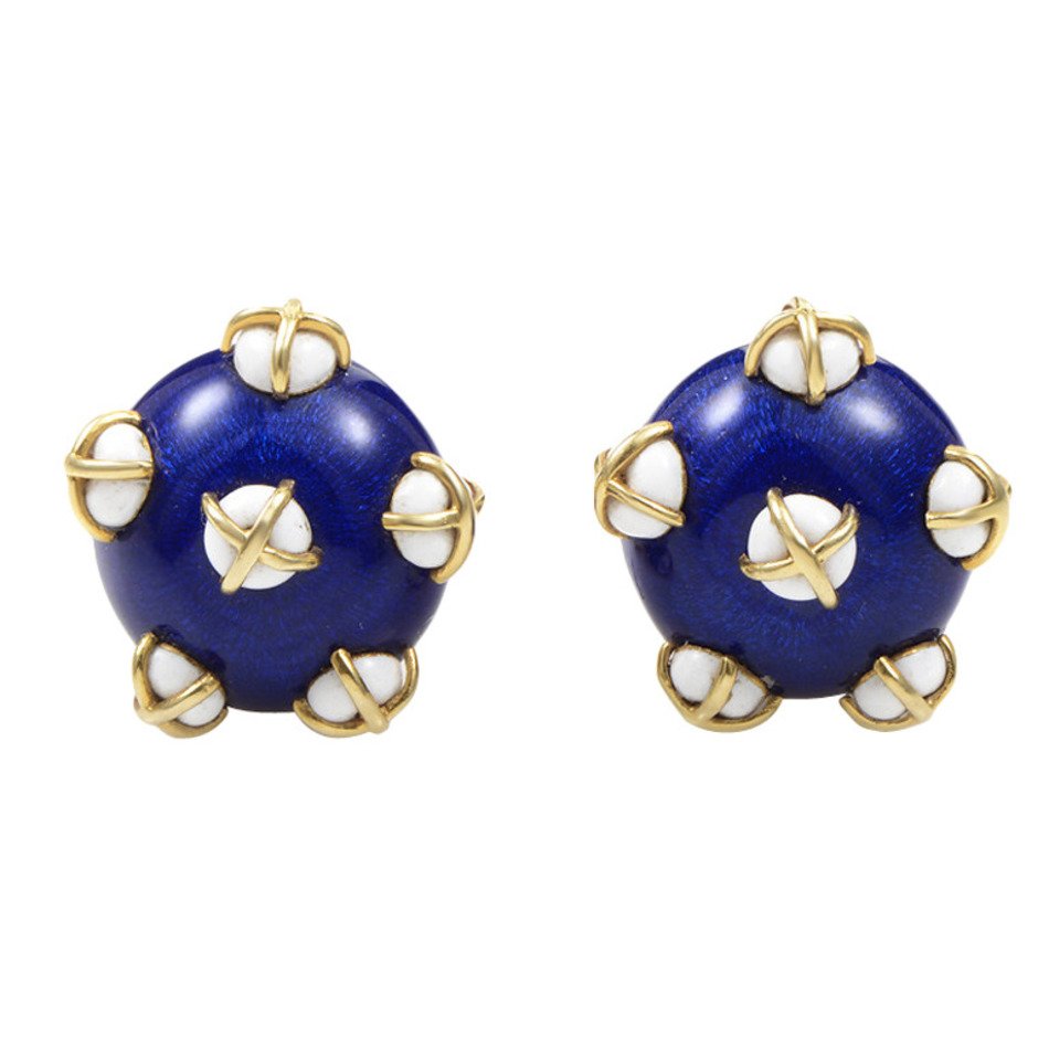 Tiffany amp Co Schlumberger Enamel Yellow Gold Clip On Earrings