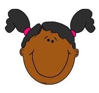 cartoon girl head with two gray tails