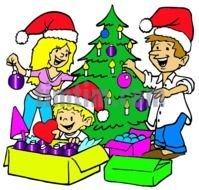 Cartoon Family Decorating Christmas Tree