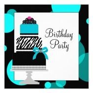 Teal Blue Zebra Cake Cupcake Birthday Party Custom Announcements From