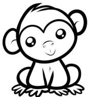 black and white drawing of a little monkey