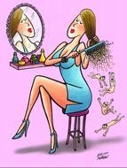 cartoon funny girl putting on makeup