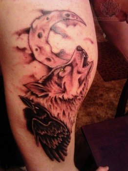 Wolf And Moon Tattoo