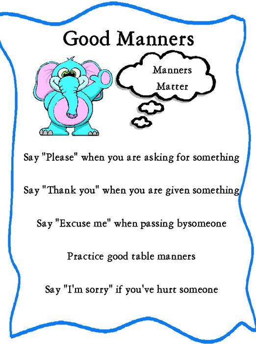 clipart of the Good Manners Worksheets