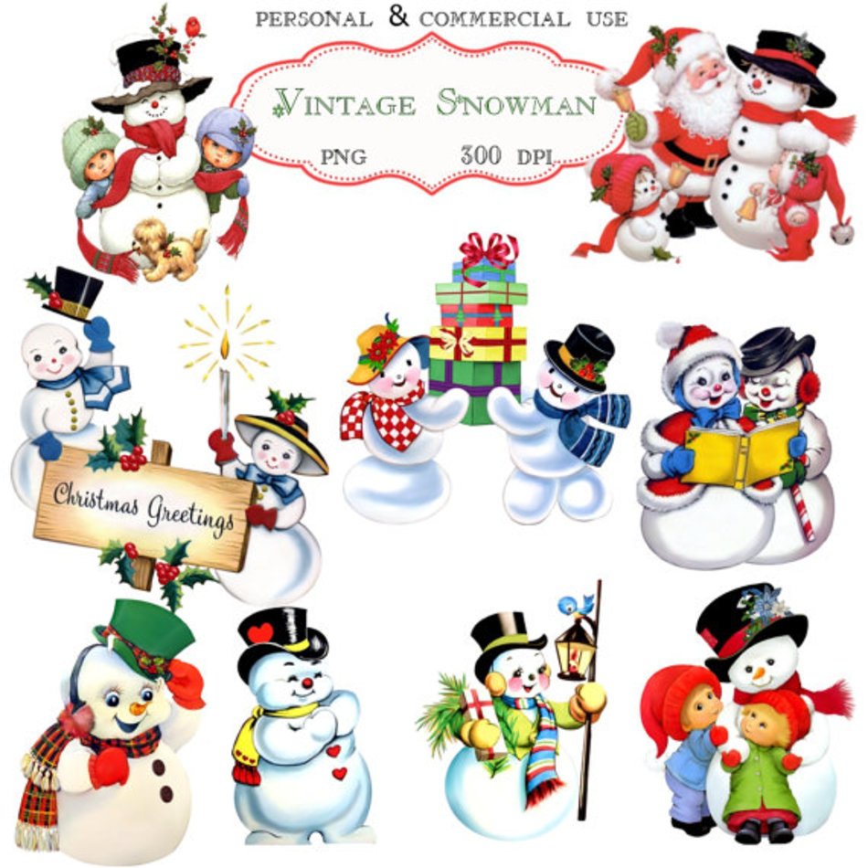 Vintage Snowman Clip Art N2