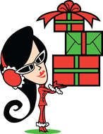 painted brunette with a stack of gifts