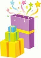 Colorful gift boxes with the decorations clipart