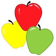 three glossy colorful apples, drawing