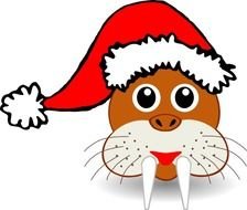 Walrus Face With Santa Claus Hat SVG Vector Clip Art