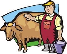 picture of a farmer near a cow