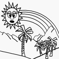 sun over palm trees in graphic representation