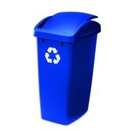 blue plastic waste basket on a white background