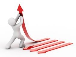 white man raises a red arrow