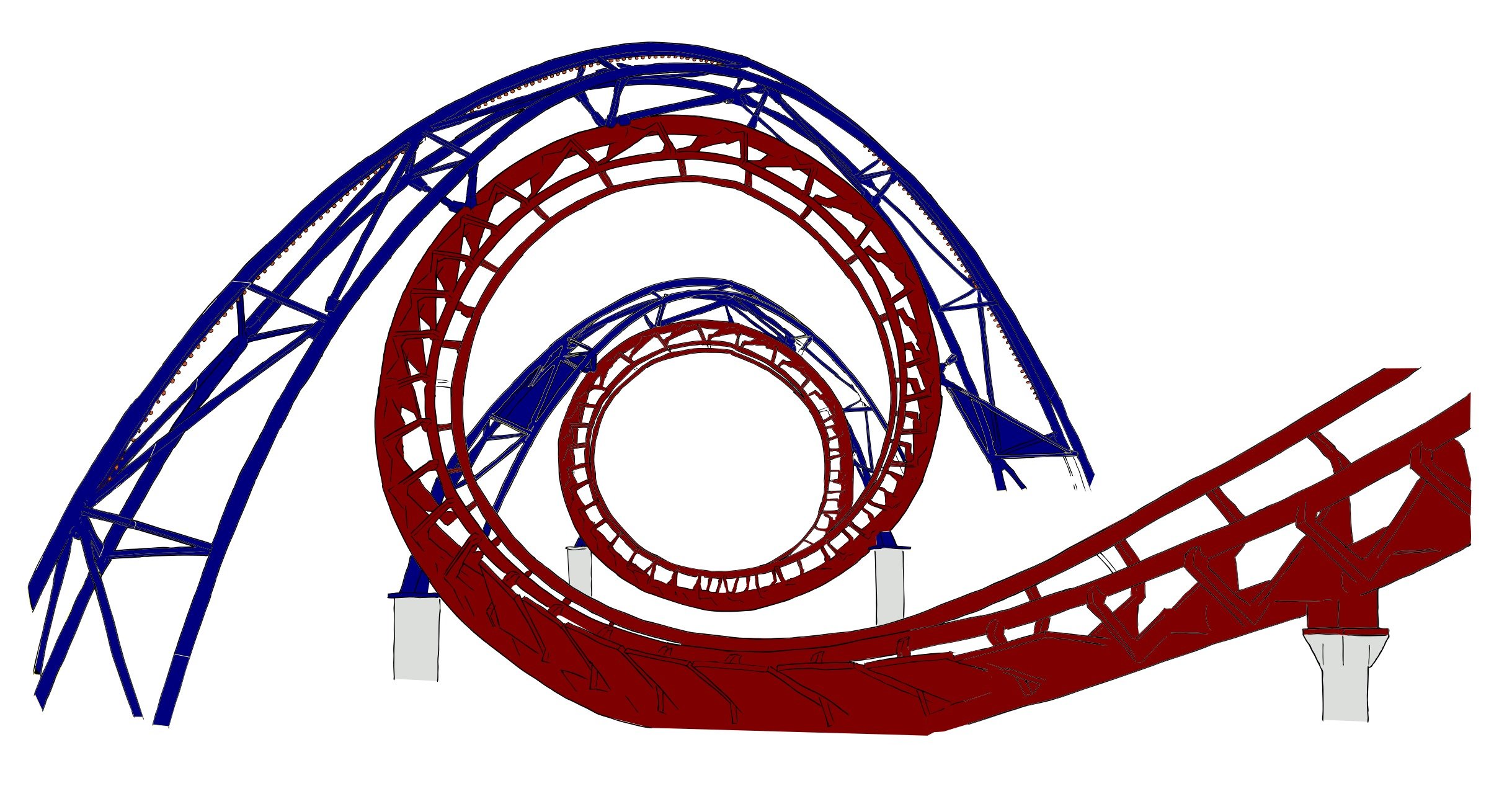 painted burgundy blue roller coaster