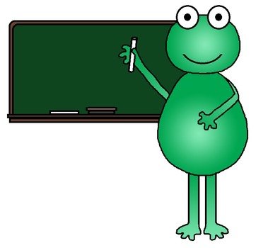 cartoon frog at the blackboard