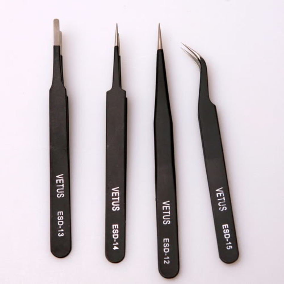 four Non-magnetic Tweezers with various tips